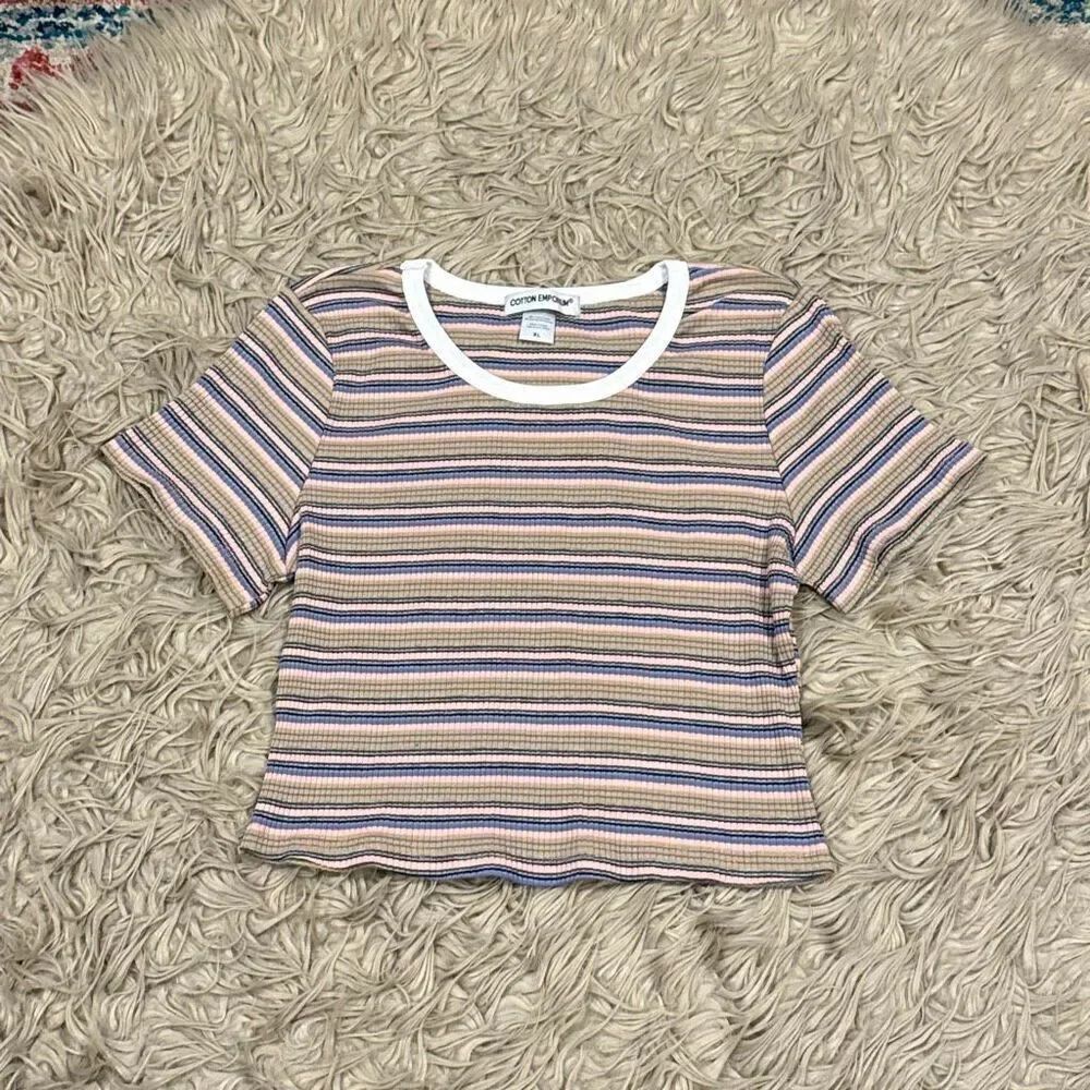 Cotton emporium rib knit striped crop top size XL